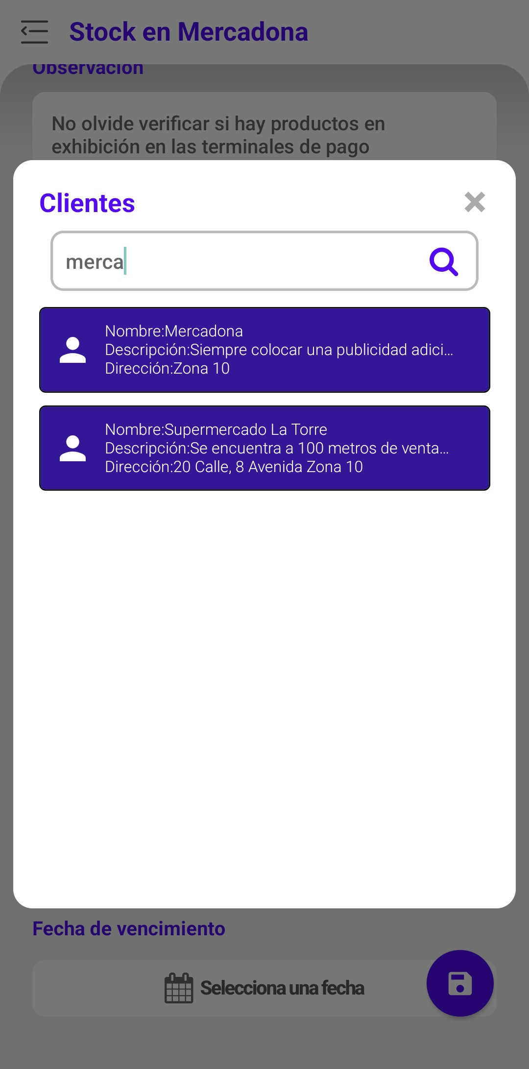 Task create client search